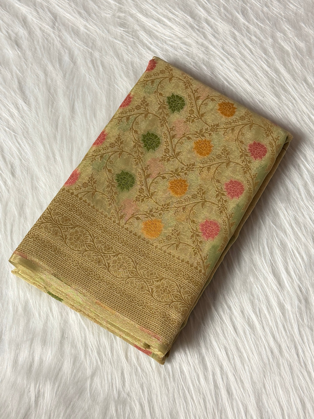 Pista Colour Kora Tissue Banarasi Saree