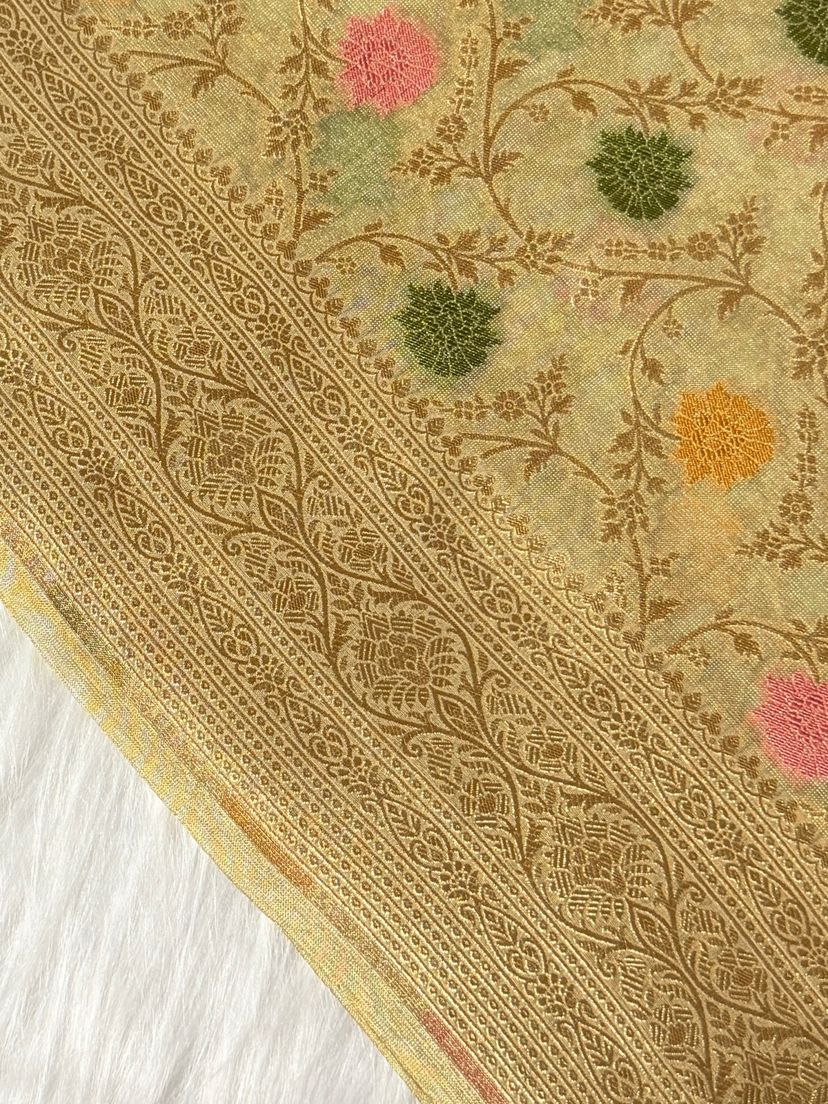 Pista Colour Kora Tissue Banarasi Saree