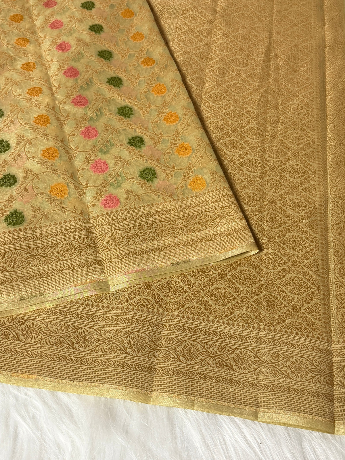 Pista Colour Kora Tissue Banarasi Saree