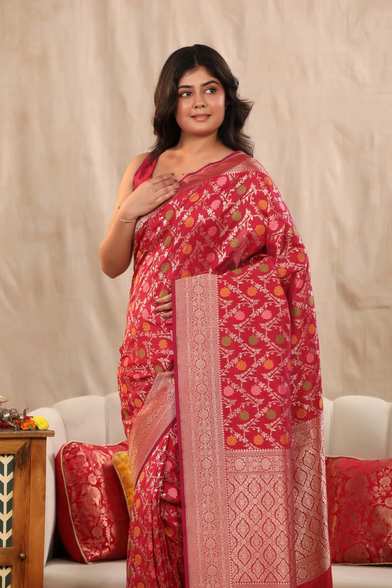 Semi Kataan Silk Saree with Golden Zari border