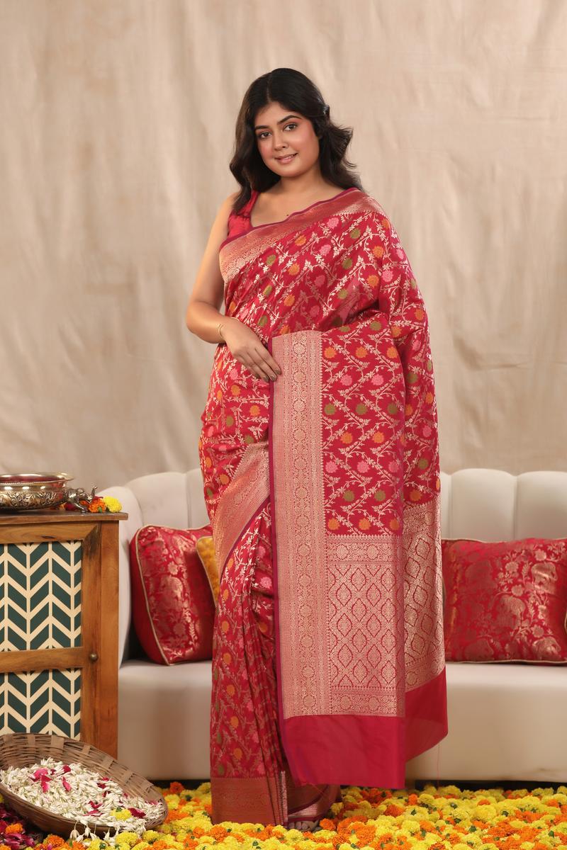 Semi Kataan Silk Saree with Golden Zari border